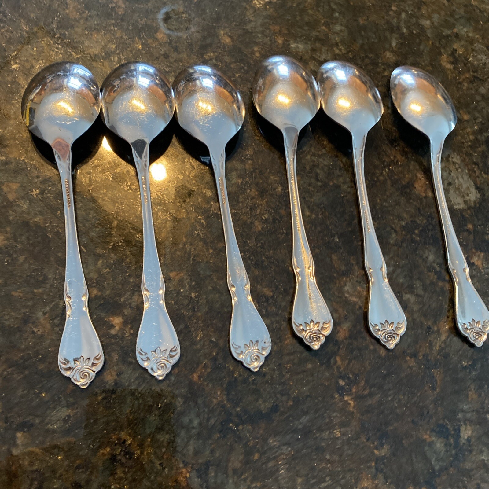 True Silverware Oneida ARBOR ROSE Stainless TRUE ROSE Silverware Flatware 6 Soup Spoons ...