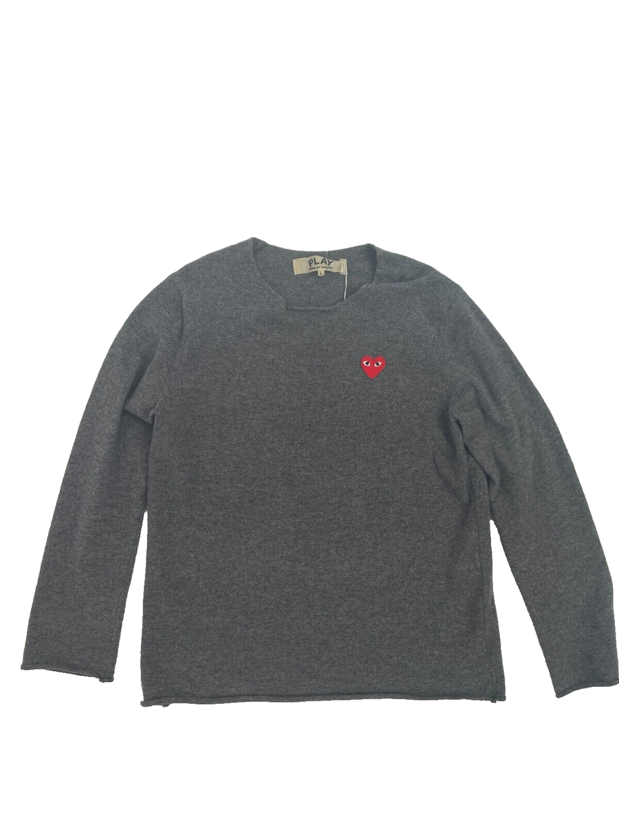 PLAY Comme Des Garcons Grey Heart Crew Neck Jumper UK L