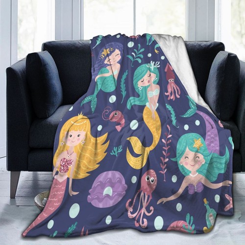 Mermaid Fish Coral Adult Kids Cozy Flannel Sofa Throw Bedspread Blanket Gift - Picture 6 of 26