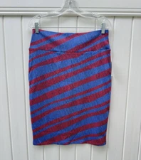 LuLaRoe Womens Cassie Skirt Size Large Blue Red STRIPE Pencil Style  NWT