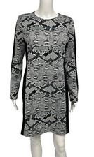 Michael Kors Women's Long Sleeve Gray Black Snake Skin Print Shift Dress Size 8