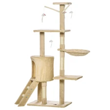 53" Plush Sturdy Interactive Cat Condo Tower Scratching Post Activity Tree House