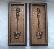 2 Vintage Raised Relief Gold Gilded People Silhouette Framed Wall Decor 15.5"H 