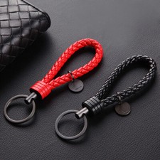 2pcs Car Keychain Leather Rope Strap Weave Keyring Key Ring Chain Key Fob Gift