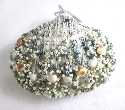 Unique Koppe & Co Handmade/Painted Cloth Shell & Bead Clam Shell Shaped Ornament