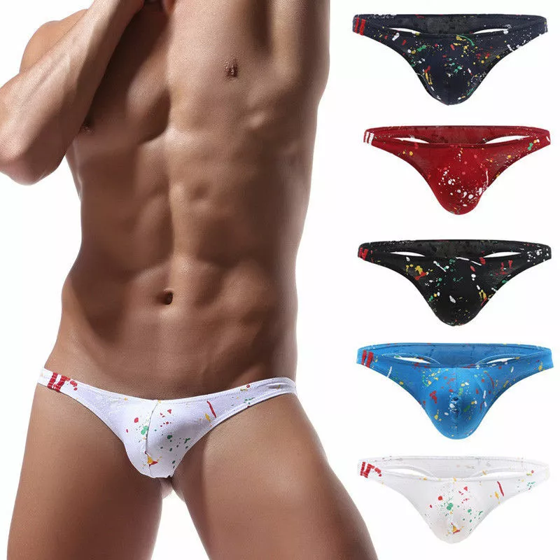 US Seller Mens Sexy Printed Cotton Tong Underwear Low Rise Bikini Pouch G- String