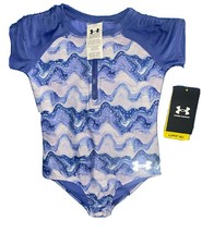 Under Armour UA Girls Short Sleeve Swimsuit UPF30 One Piece Blue Size 5 NWT