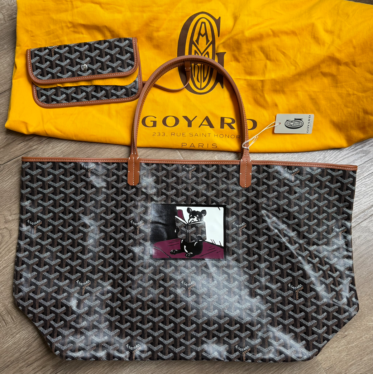 NEW GOYARD St. Louis GM Large Tote Black & Tan Dog Hulot Burgundy