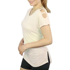 Active Life Cold Shoulder Tee Half Moon White Women's Sz S-XXL NWT MSRP$44