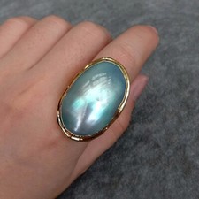 Blue Sea Shell Rings Handmade Beaded Summer Ocean Seashell Rings Boho Adjustable