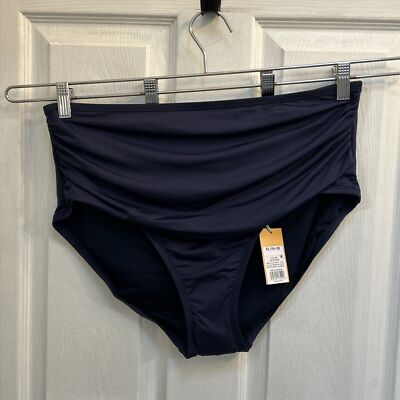 #ad NWT Kona Sol Women#x27;s Blue Shirred High Waist Bikini Bottom Size XL 16 18 $16.99