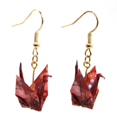 Japanische traditionelle Origami Tsuru Vogel Kranich Design Ohrringe (rot/rosa)