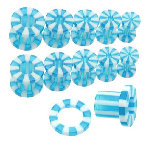 Unique PAIR AQUA CANDY STRIPE SCREW On Fit ACRYLIC EAR TUNNEL 12G 8G 6G 4G GAUGE - Picture 1 of 1