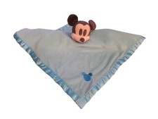 Disney Mickey Mouse Baby Lovey Security Blanket Blue Gray Plush Soft 15" Walgree