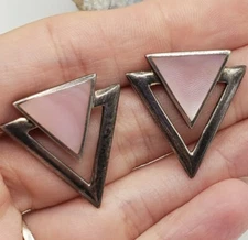 DESIGNER BOMA STERLING SILVER AND PINK MOTHER OF PEARL MODERNIST EARRINGS