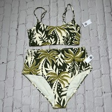 NWT Old Navy Women  s Med/large 2 Piece Bikini High Waist Green Tropical