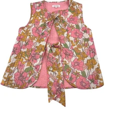 VeveRet Floral Quilted Vest Sleeveless Pink Multi-Color Small Polyester Cotton