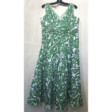 GNW Garden Retro Feminine Party Green Floral Cotton Fit Flare Sundress Size 14