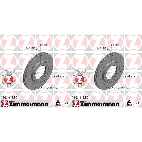2X Zimmermann Sport Bremsscheiben 282Mm Gelocht Vorne Passend FüR Porsche 911 92-image
