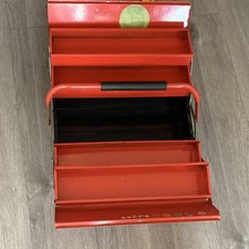 Red & Black Metal Cantilever Tool Box with Folding Trays and Carry Handle