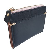 Women's Small Bifold Purse Wallet ID Card Slots Zip Up Coin Pouch Vegan Leather