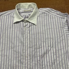 Burberry Button Up Dress Shirt Mens 2XL 17 White Purple Stripe French Cuff USA