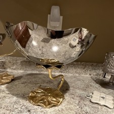 Silver and Gold Leaf Decorative Metal Bowl Br...