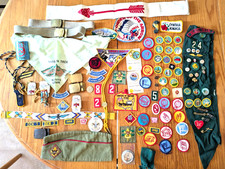 LARGE Vintage BOY SCOUTS and GIRL SCOUT Lot Mertit Badges Sashes Belts ETC.