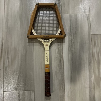 MacGregor Tennis Racket Wooden White 4 5/8 Medium All-pro Wood Frame Vtg