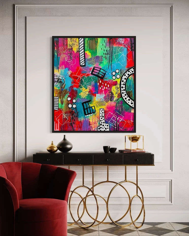Modern Abstract Painting 60x70cm | 3D Canvas Original Colorful Wall Art - Bild 4 von 4