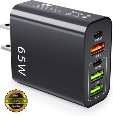 65 W USB Charger with 5 USB Port 3 USB & 2 USB-C PD Fast Wall Charger