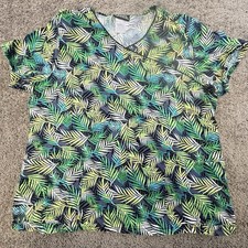 Runway by Cherokee Scrub Top Women's XL Green Floral Nursing Pockets Healthcare