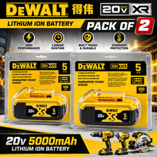 2 X PCS-DeWalt 5ah Battery Pack DCB205 20v XR Li-Ion 5.0ah Battery Pack Genuine