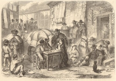 Briefschreiber & Händler in Zigarrenstützen in Rom. Märkte 1864 alter antiker Druck