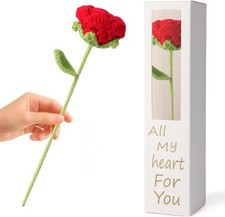 Handmade Crochet Red Rose, Knitted Bouquet Rose, Artificial Rose for Girl, Perfe