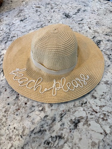 Panama Jack Beach Please Wide Brim Sun Hat Embroidered Straw Paper Hat One Size