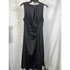 Shein Black Sleeveless Ruched Side Draped Midi Dress Womens Large L Round Neck