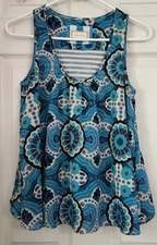 Meadow Rue Womens XS Tank Top Blue Floral Print Striped Layered  C12