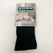 VTG No Nonsense Forrest Green Fashion Accents Cable Rib Trouser Socks USA O/S