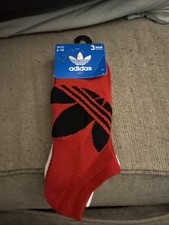 NEW 3 PAIR PACK MENS ADIDAS NO SHOW SOCKS WHITE / GREY/RED 6-12