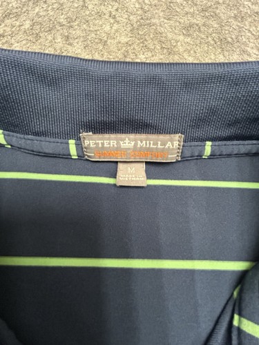 Polo da golf Peter Millar estiva comfort performance blu navy a righe med. Quaglia cava - Foto 5 di 5