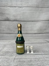 VTG PHB Style Champagne Bottle Porcelain Hinged Trinket Box W/ Glasses Trinkets 