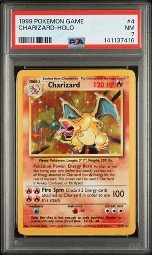 1999 POKEMON BASE SET UNLIMITED #4 CHARIZARD-HOLO PSA 7