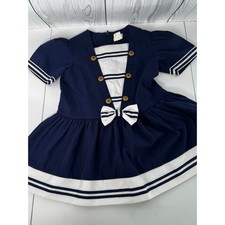 Vintage Navy White Gold Nautical Sailor 2T Toddler Dress