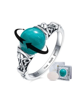 Decompression Swivel Ring - 925 Sterling Silver Natural Gemstone Ring with Am...