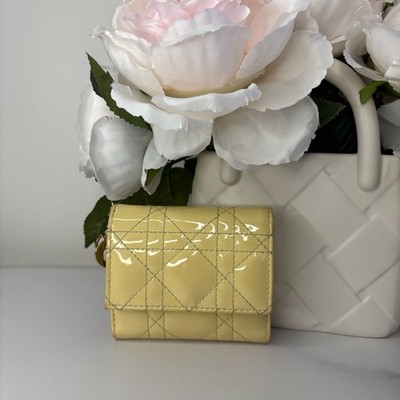 Christian Dior Lady Dior Lotus Wallet Yellow Patent Cannage