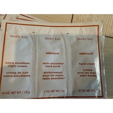 Mary Kay Satin Hands Pampering Set 5 Sample Packets Night Cream Scrub Hand Cream