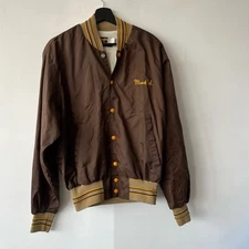 Vintage Swingster Jacket Mens Large Brown Fayline Concert Club Varsity Satin 80s