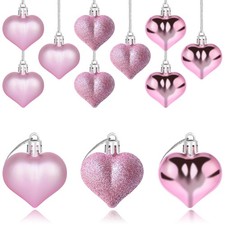 12 PCS Heart Ornaments 3 Different Finishes Heart Shaped Hanging Ornaments Pink