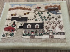 Counted cross stitch Spruce Hill Farm Christmas complete kit Framed wall Art